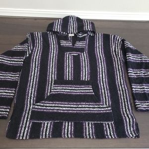 Sunspecs Baja Hoodie Pullover Large Striped Mexican Drug Rug Poncho Skate Style